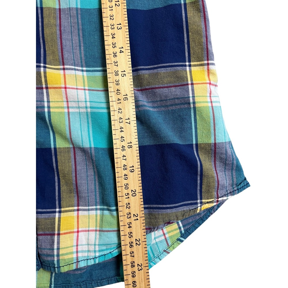 Hollister Blue Teal Yellow Plaid‎ Button Down Cotton  Shirt  M - Picture 5 of 7